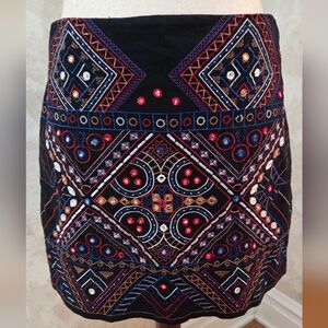 Philosophy Republic Clothing Embroidered Mirror Mini Skirt Boho Tribal Cotton Si